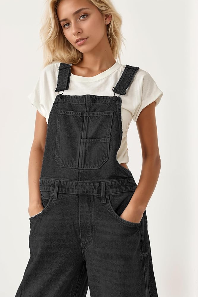 Amazon.com: Ladyful Women's Denim Overall Casual Straight